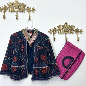 SPRING chic 100% cotton embroidered stitch and fringe fusion S/M ptp 19.5” l 22”